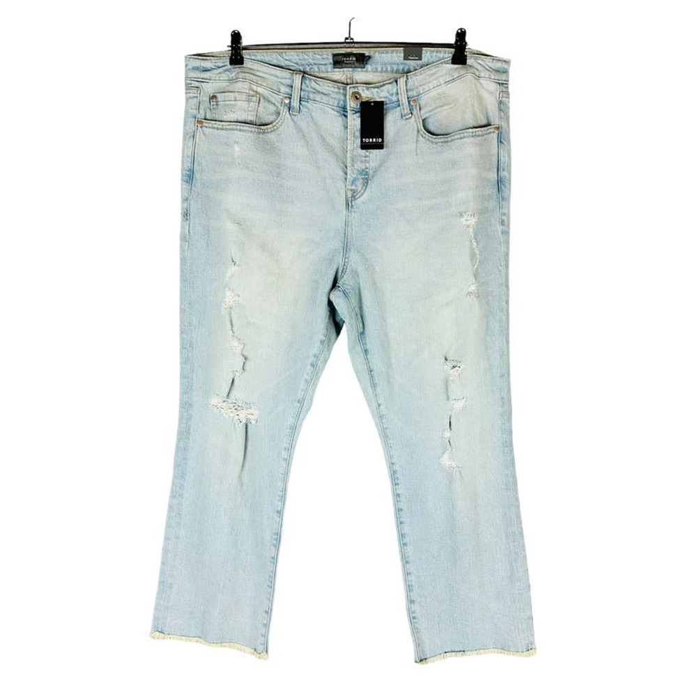 New Torrid Womans Sz 18R Plus Stovepipe Straight Jeans Blue Crop Distressed NWT